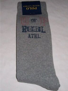 Polo by Ralph Lauren Gray Crew Socks with Navy & Red Accent Text